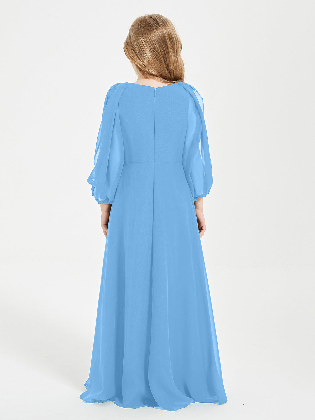 Modest Long Sleeved Junior Bridesmaid Gowns Blue